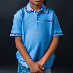 Versace Light Blue Polo with Red Accents